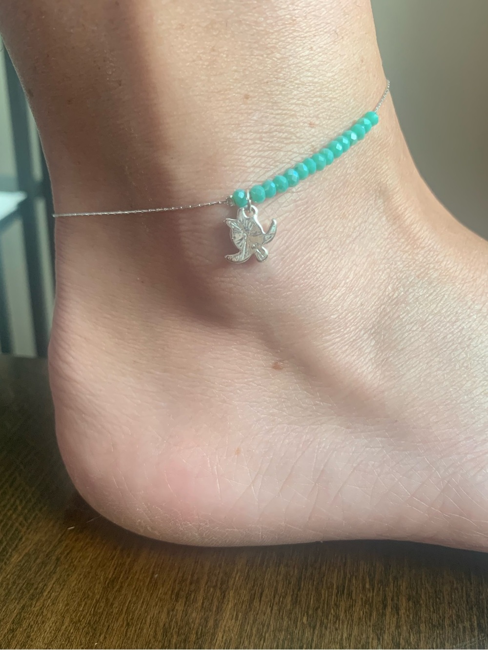 Turquoise Beaded Turtle Anklet Silver Adjustable Beach Dainty Summer Jewelry